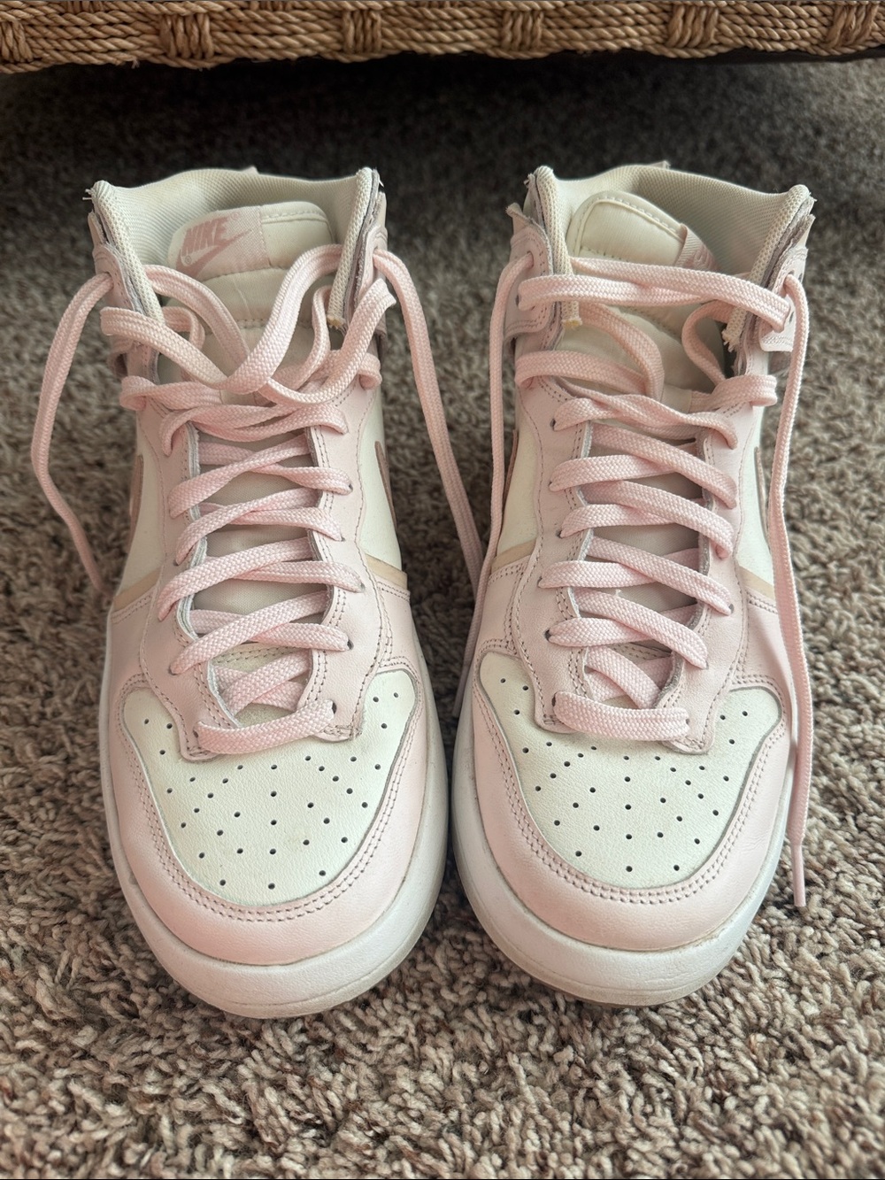 Nike Pink and White Mid-Top Sneakers